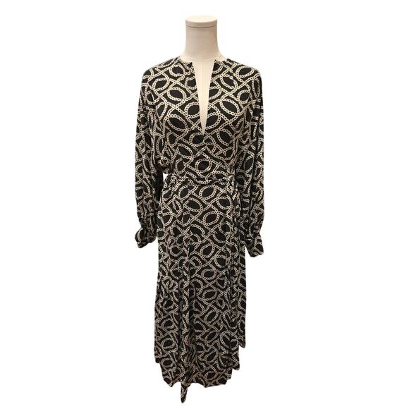 Isabel Marant Black Silk Printed Midi Silk Chain Link Print Wrap Dress Size 42 - Picture 1 of 10